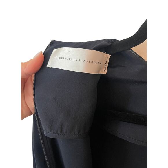 Victoria Victoria Beckham Navy Shift Dress with Red Sleeve Stripes, Size US 6 - Picture 6 of 9